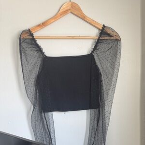 Zara Black Sheer Polka Dot Blouse